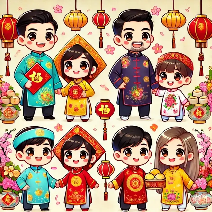 Tải về ngay hình nền tết chibi cho điện thoại