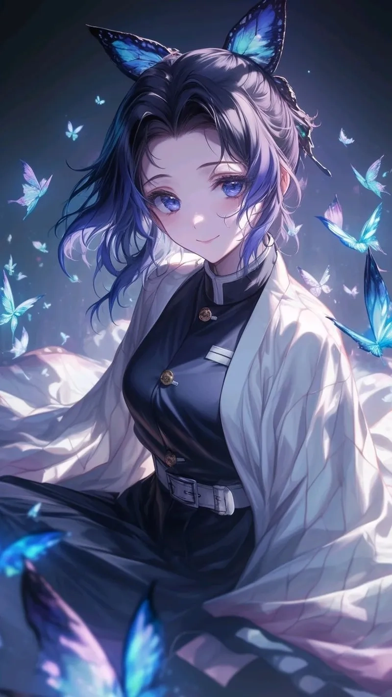 Shinobu cười nụ cười đầy bí ẩn của nữ kiếm sĩ