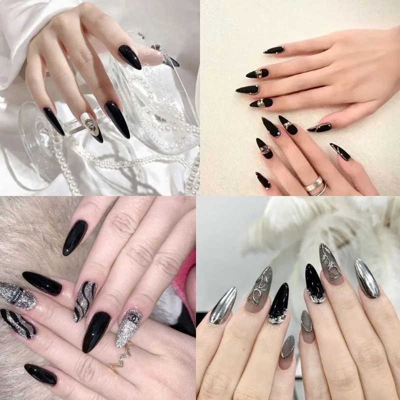 Mẫu nail nhọn trắng đen sành điệu, cực hot năm nay