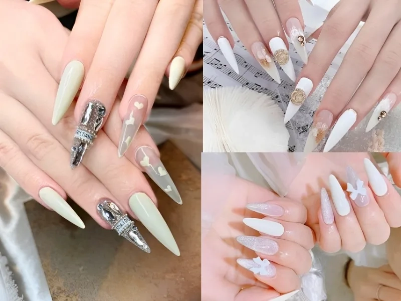 Nail nhọn màu trắng cực xinh, nàng thử ngay nhé