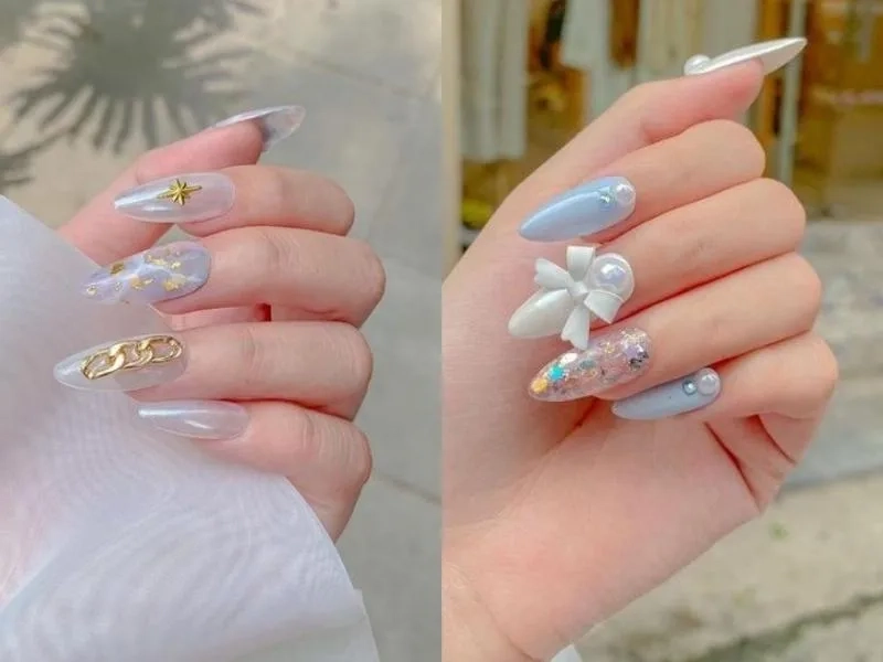 Nail móng nhọn đính đá giúp nàng luôn tỏa sáng