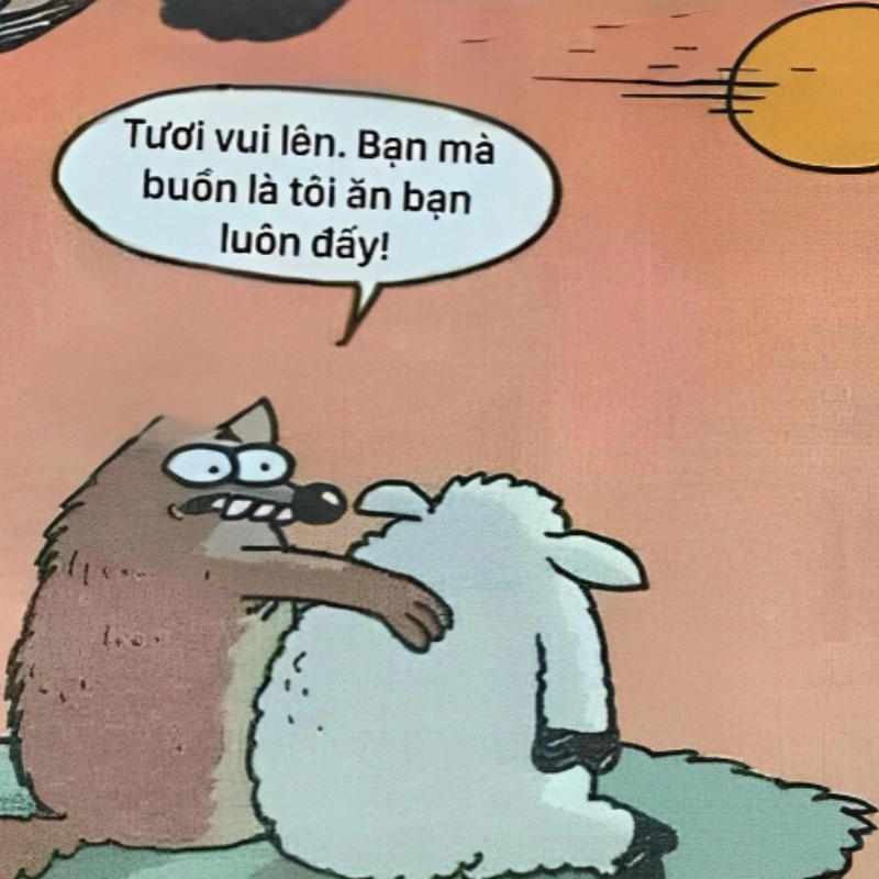 Đúng nghĩa kẻ mạnh che chở, meme sói an ủi cừu đây rồi