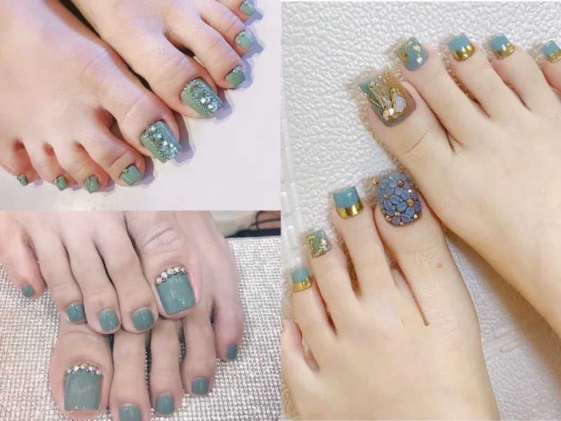 Nail móng chân màu xanh phù hợp với mọi phong cách