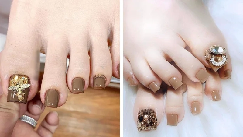 Mẫu móng chân màu nâu giúp đôi chân thêm phần quyến rũ