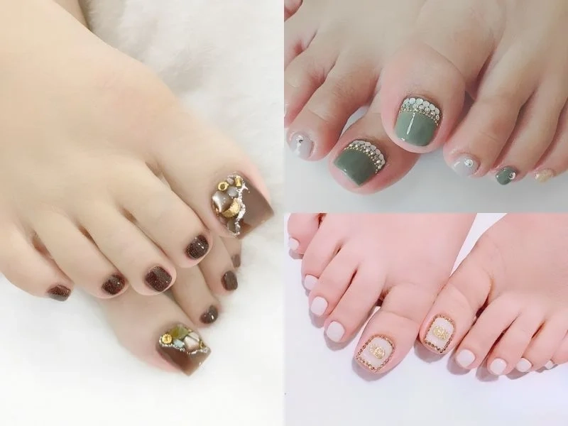 Gắn hột móng chân đơn giản nhưng vẫn đầy tinh tế