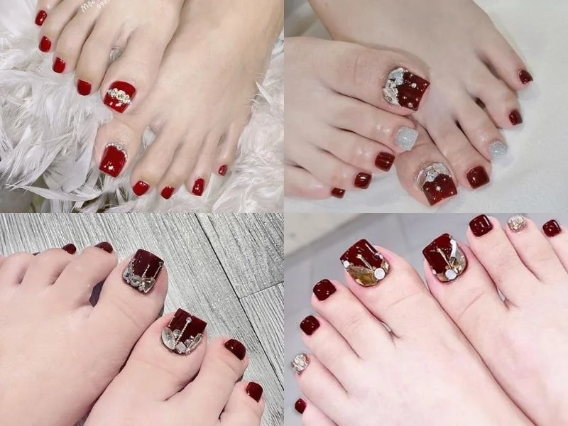Nail chân đính đá màu đỏ giúp nàng có bộ móng hoàn hảo hơn