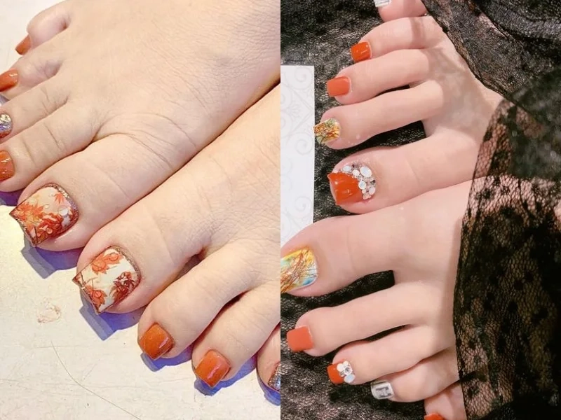 Sơn móng chân màu cam đất giúp đôi chân thêm phần rực rỡ