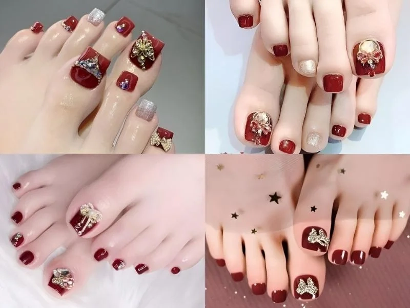 Mẫu móng chân đẹp màu đỏ giúp đôi chân thêm phần cuốn hút