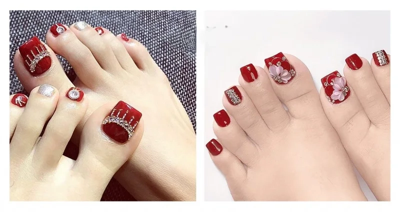 Nail chân màu đỏ đô giúp nàng luôn thu hút ánh nhìn