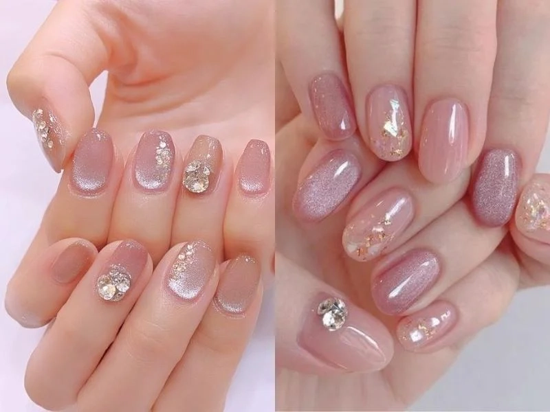 Mẫu nail mắt mèo đính đá giúp đôi tay thêm phần rực rỡ