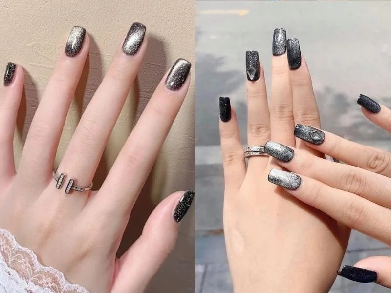 Mẫu móng tay mắt mèo kim cương tinh tế phù hợp với mọi trang phục