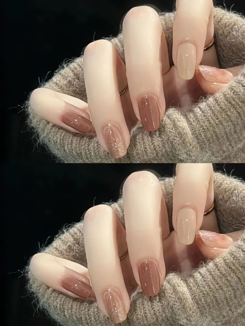 Màu nail thạch nâu nhẹ nhàng giúp đôi tay thêm phần thanh lịch