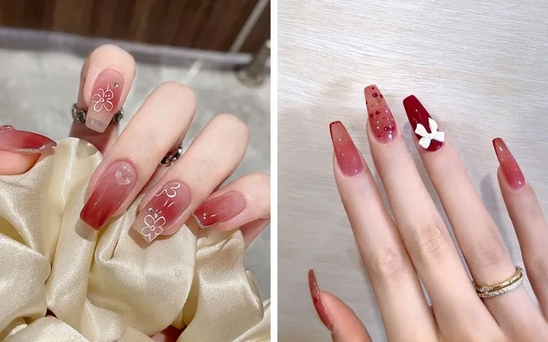 Nail đỏ thạch nhẹ nhàng nhưng vẫn giữ được nét cá tính