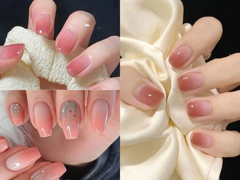 Mẫu nail hồng thạch trong suốt giúp nàng thêm phần tinh tế