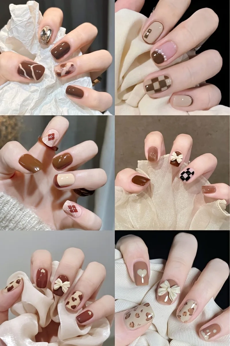 Nail sơn thạch nâu giúp đôi tay thêm phần dịu dàng và cuốn hút