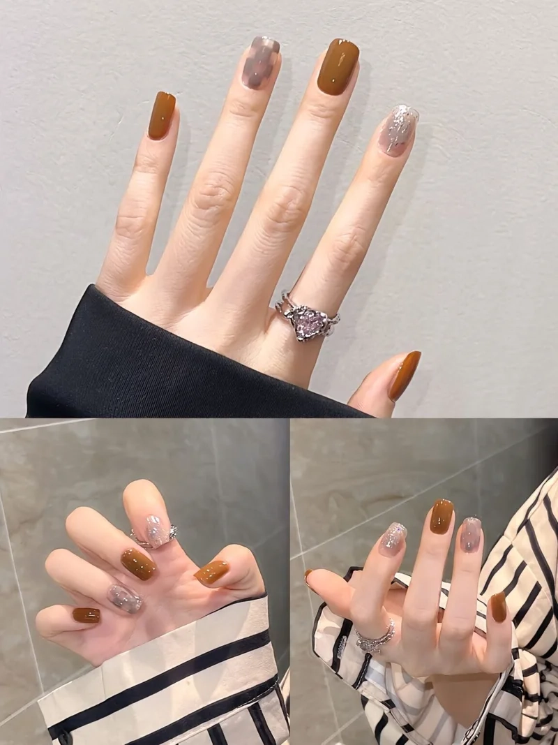 Mẫu nail thạch nâu đơn giản nhưng vẫn giữ được nét sang trọng
