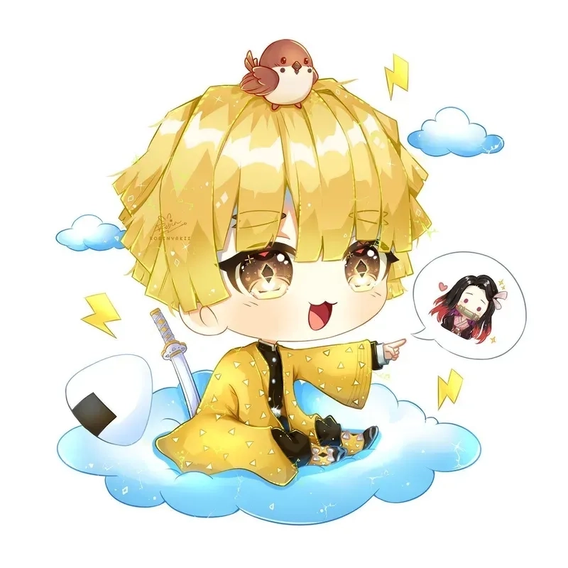 Nezuko và Zenitsu chibi tình bạn đáng yêu đầy sắc màu