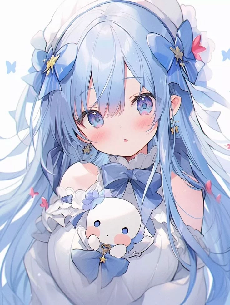 hình ảnh chibi nữ cute màu xanh dương dễ thương nổi bật mọi khung hình