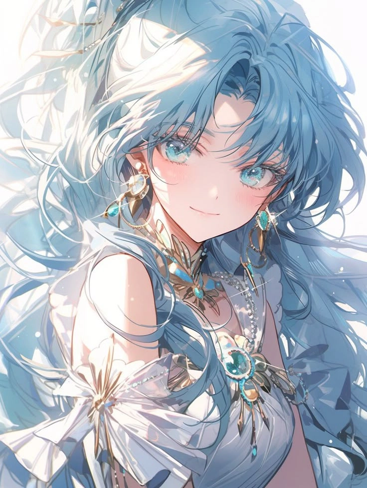 hình ảnh anime nữ màu xanh dương đậm chất fantasy hiện đại