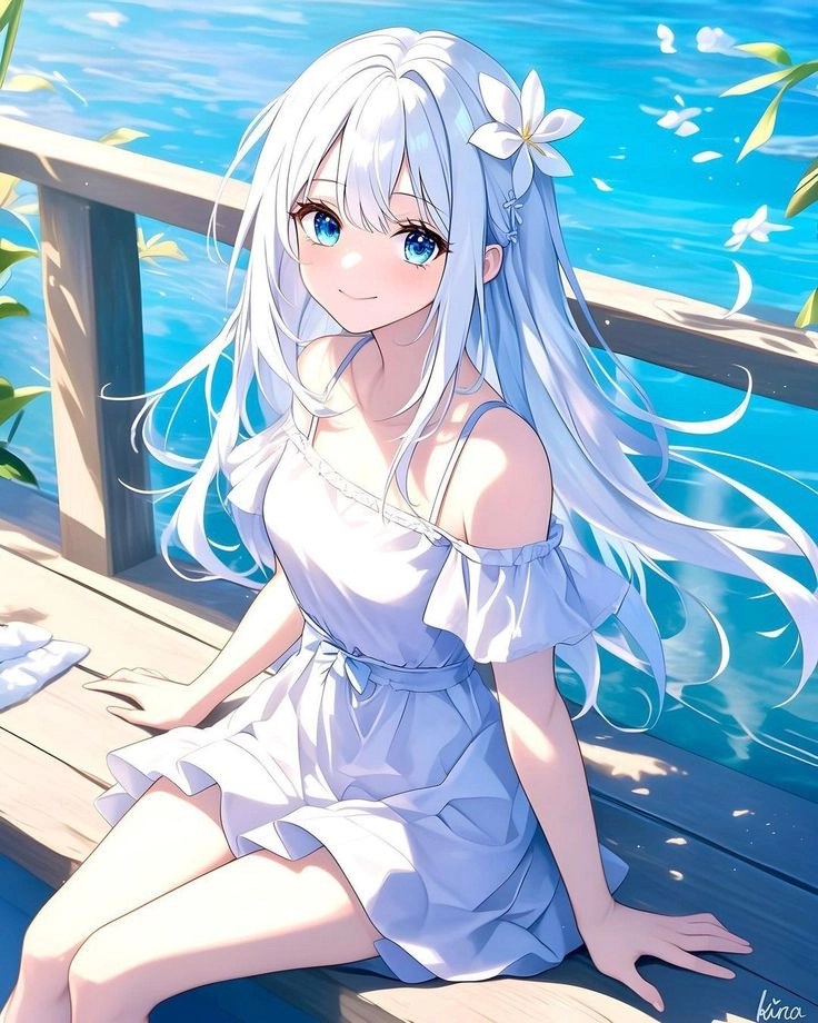hình ảnh anime nữ tóc xanh dương huyền bí và cuốn hút