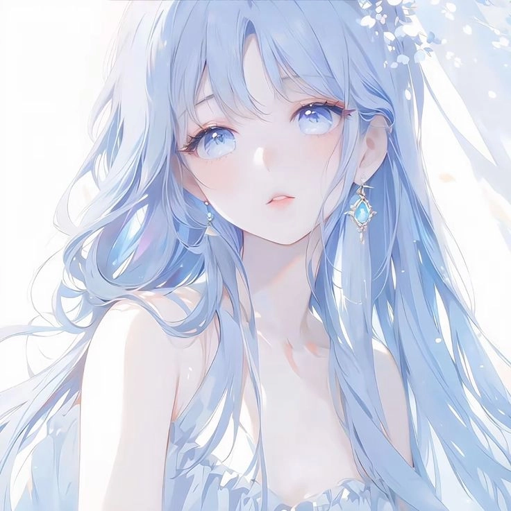 hình ảnh anime cute nữ màu xanh dương làm tan chảy trái tim