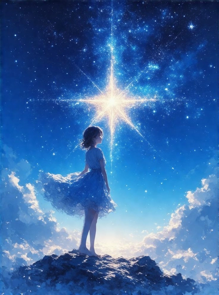 ảnh anime nữ màu xanh dương cute đẹp trong từng khung hình