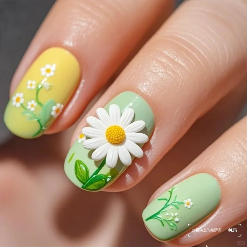 Nail hoa cúc hoạ mi nổi bật, giúp nàng tự tin tỏa sáng