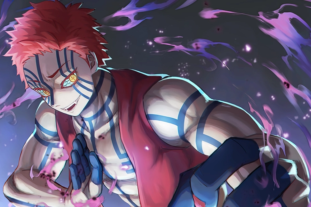 Mắt Akaza thể hiện sức mạnh và sự tàn nhẫn đáng sợ