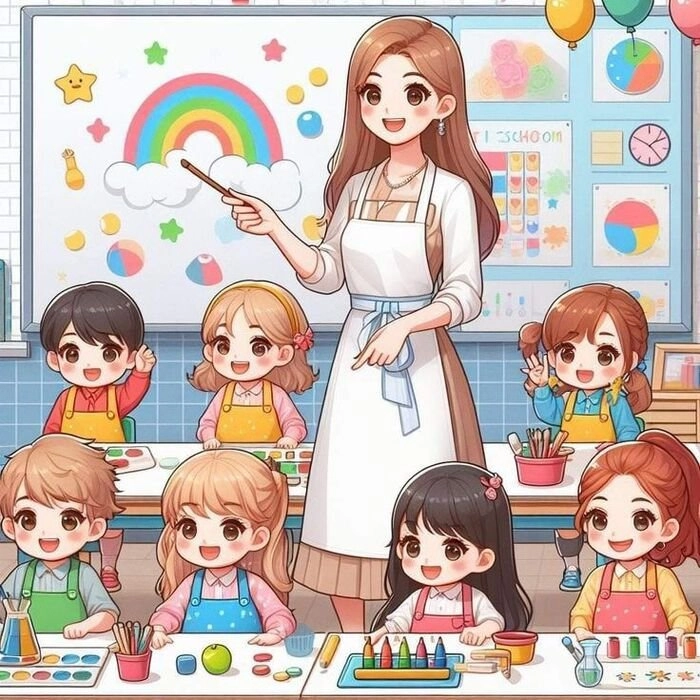 Tô màu cô giáo chibi sinh động nổi bật đáng yêu