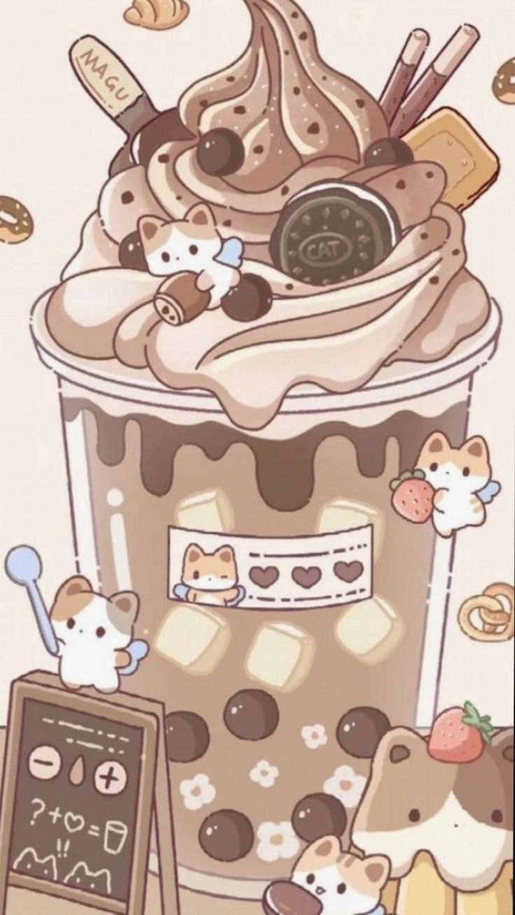 Chibi cà phê sữa đá cute sinh động đầy sức hút