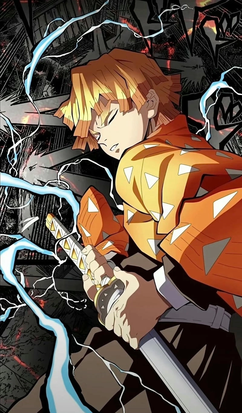 Hình Zenitsu chiến đấu khắc họa tinh thần quả cảm