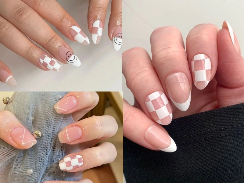 Mẫu nail sọc caro trẻ trung phù hợp nhiều dịp
