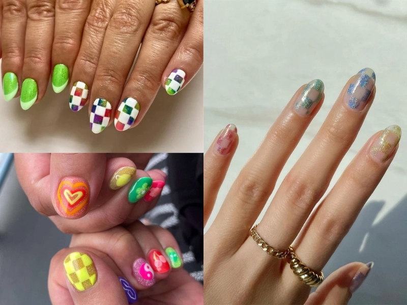 Vẽ nail sọc caro mang đến diện mạo đầy mới lạ