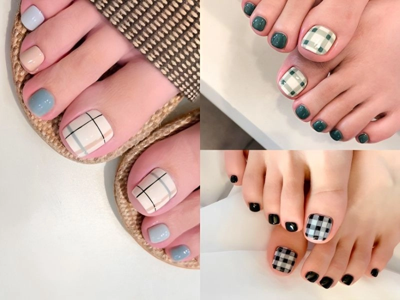 Mẫu nail kẻ sọc chân tinh tế nổi bật