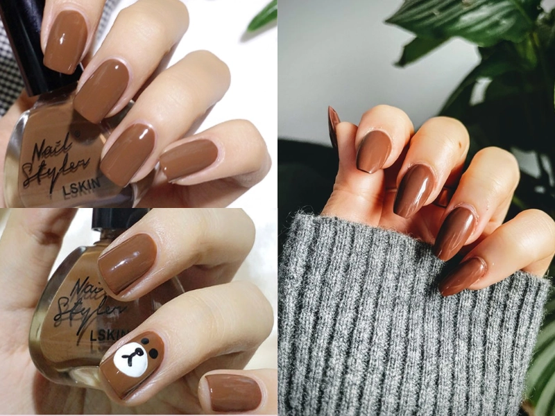Nail màu nâu thạch trong trẻo tinh tế hiện đại