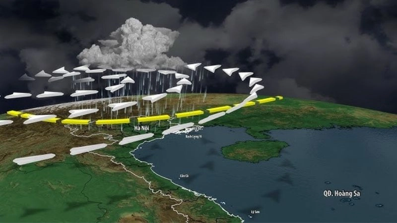 Hội tụ gió xảy ra rõ rệt dọc theo rãnh áp thấp