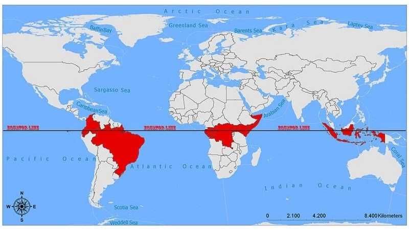 Vĩ độ xích đạo nằm ở vị trí trung tâm phân chia bán cầu