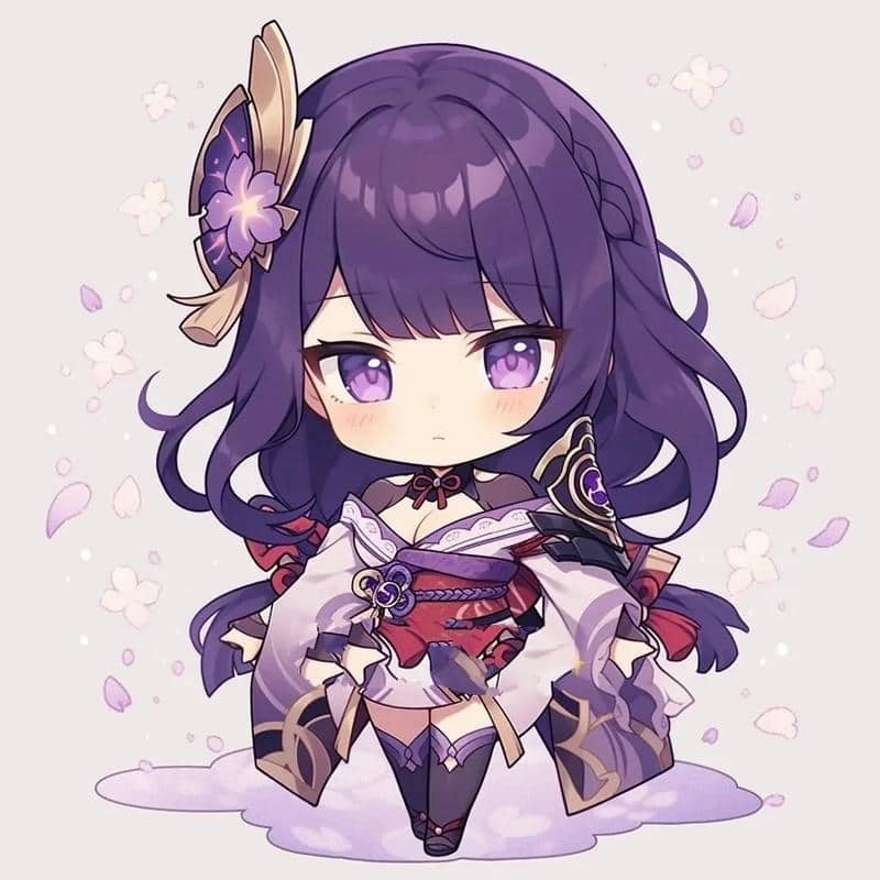 Raiden shogun chibi tạo cảm giác vừa lạnh lùng vừa đáng yêu.