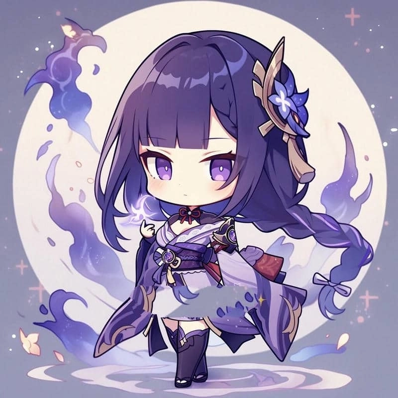 Genshin chibi raiden mang đậm phong cách game anime.