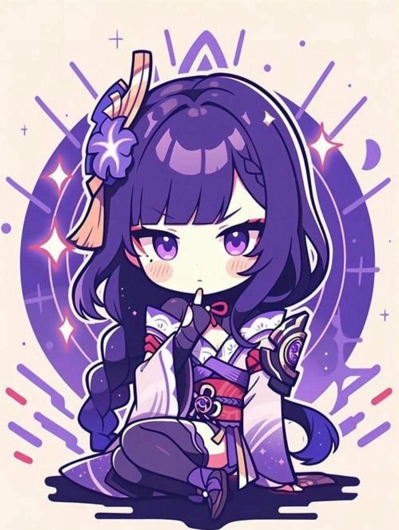 Raiden shogun chibi meme mang vibe hài hước và vui nhộn.