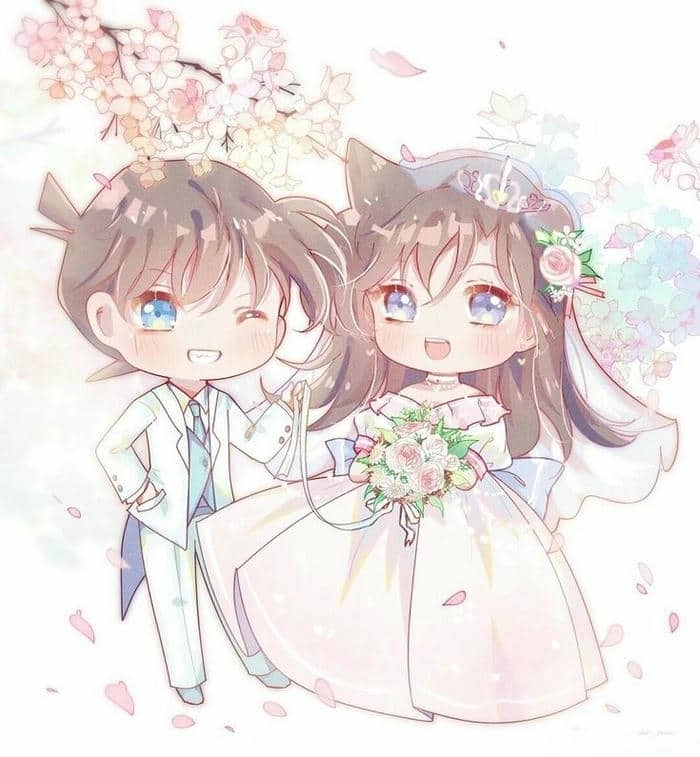 Ảnh chibi cô dâu chú rể hợp làm avatar đôi