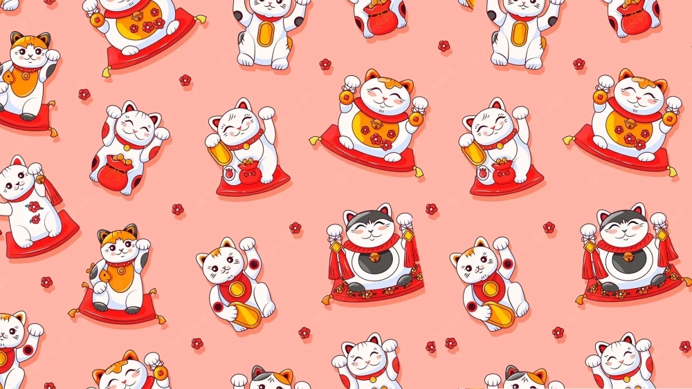 Hình nền mèo thần tài chibi đáng yêu