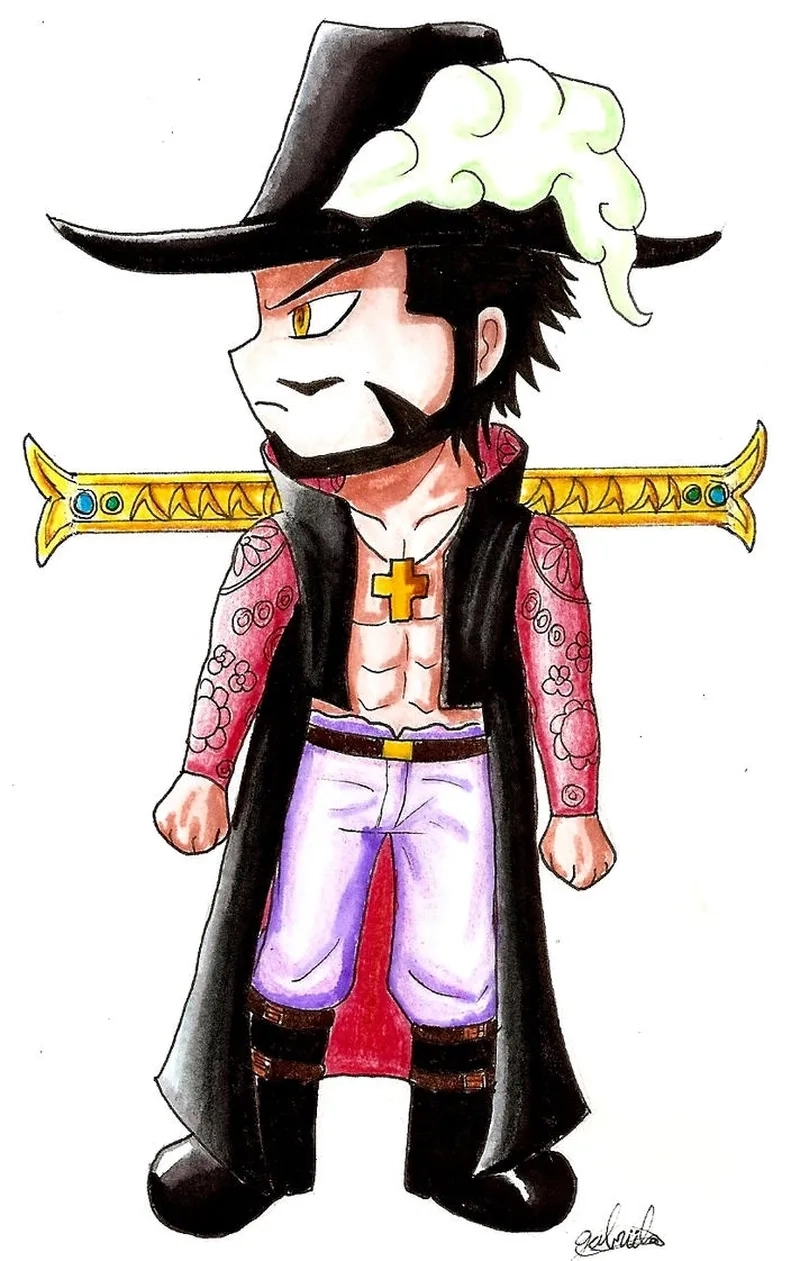 Vẽ Mihawk chibi đơn giản nhưng vẫn có thần thái.