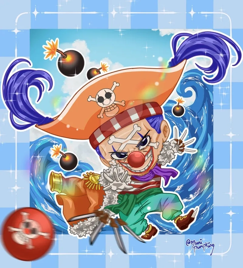 Sự kết hợp hài hước giữa phong cách hề và Buggy clown meme.