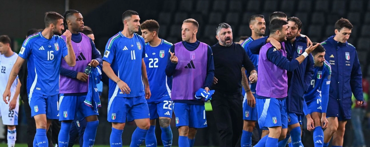 Cầu thủ đội tuyển quốc gia Ý ăn mừng chiến thắng trong khuôn khổ vòng loại World Cup 2026
