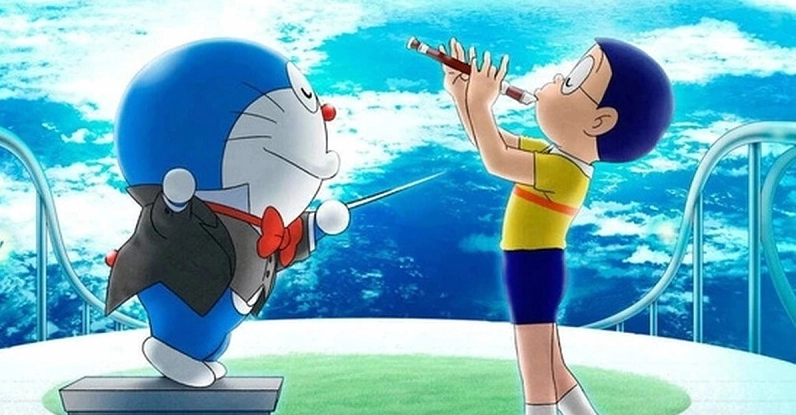 Ảnh doremon cute và Nobita đang vui đùa cùng nhau