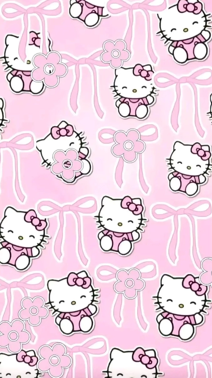 Ảnh hình nền hello kitty màu hồng cute phô mai que đốn tim người xem