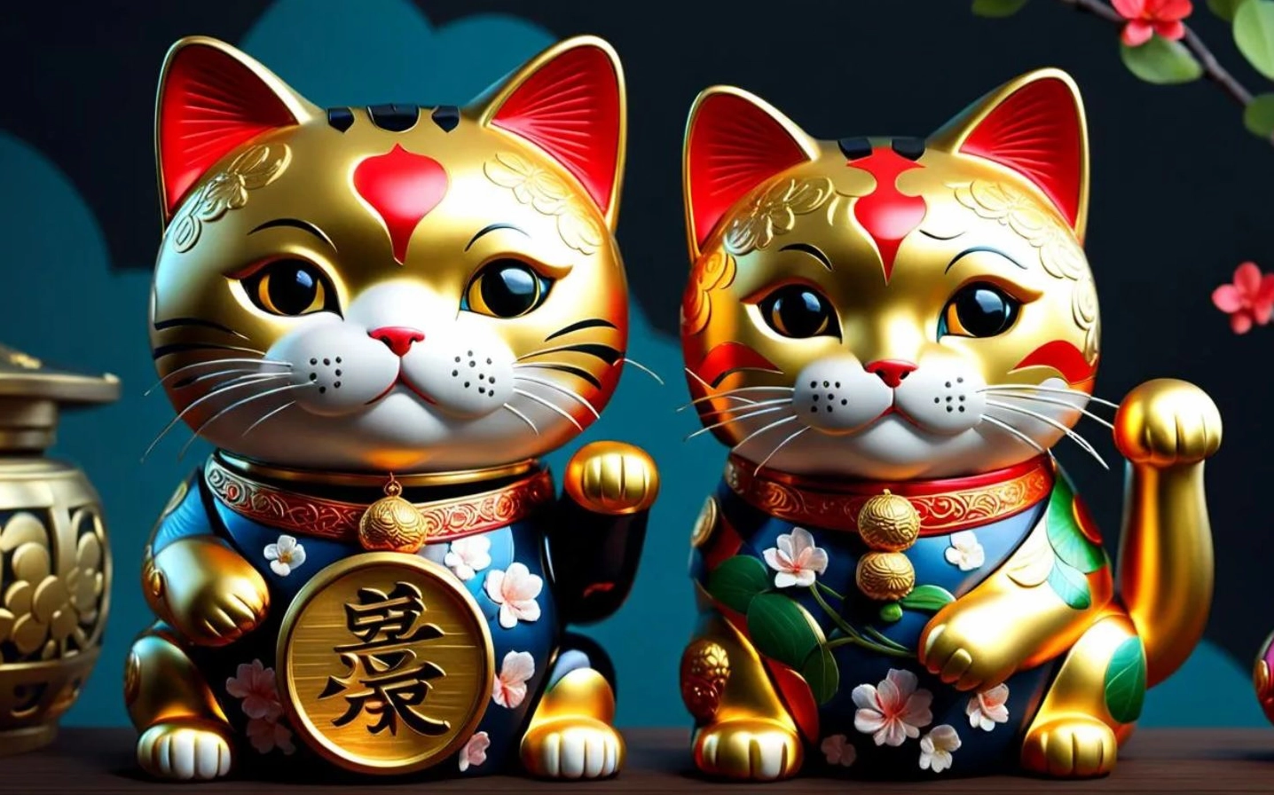 Ảnh hình nền mèo thần tài vẫy tay đôi mang tài lộc nhân đôi sắc nét