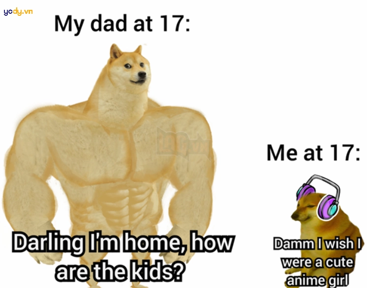 Ảnh meme Cheems vs Swole Doge hài hước