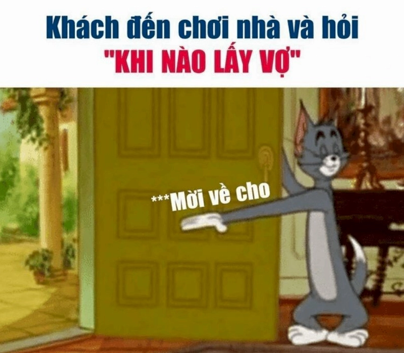 Ảnh meme mèo Tom mở cửa Mời về cho hài hước